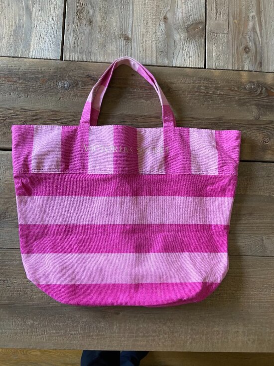 Victoria's Secret Handbags - victorias secret tote bag, pink striped tote bag, oversized canvas beach tote, l